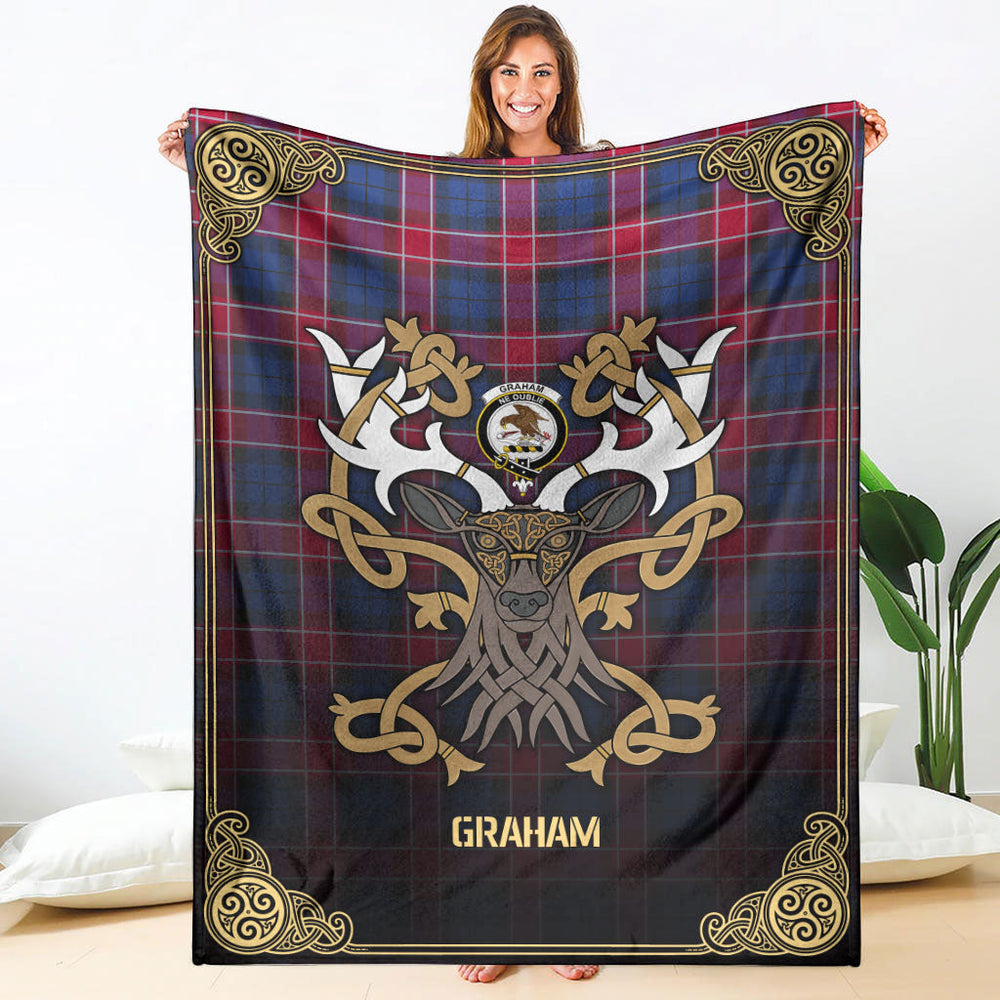 Clan Graham of Menteith Red Tartan Crest Premium Blanket Celtic Stag Style VV20 Clan Graham Tartan Today