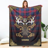 Clan Graham of Menteith Red Tartan Crest Premium Blanket Celtic Stag Style VV20 Clan Graham Tartan Today