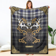 Clan Hannay Modern Tartan Crest Premium Blanket Celtic Stag Style OW68 Clan Hannay Tartan Today