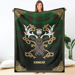 Clan Kinnear Tartan Crest Premium Blanket Celtic Stag Style WU59 Clan Kinnear Tartan Today
