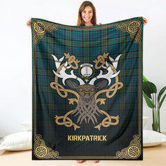 Clan Kirkpatrick Ancient Tartan Crest Premium Blanket Celtic Stag Style NV55 Clan Kirk Tartan Today
