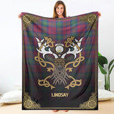 Clan Lindsay Ancient Tartan Crest Premium Blanket Celtic Stag Style KT34 Clan Lindsay Tartan Today