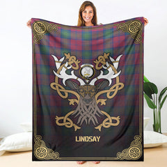 Clan Lindsay Ancient Tartan Crest Premium Blanket Celtic Stag Style KT34 Clan Lindsay Tartan Today