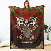 Clan Livingstone Tartan Crest Premium Blanket Celtic Stag Style AX86 Clan Livingstone Tartan Today
