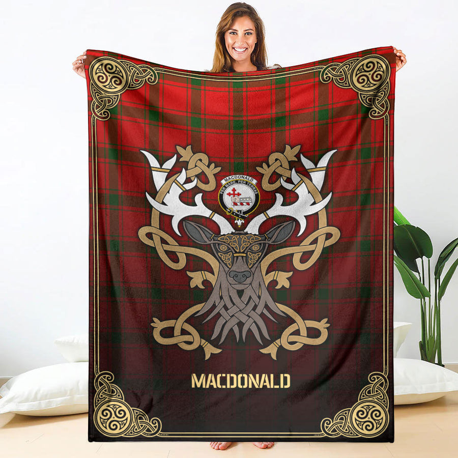 Clan MacDonald of Sleat Tartan Crest Premium Blanket Celtic Stag Style