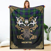 Clan MacIntyre Hunting Modern Tartan Crest Premium Blanket Celtic Stag Style GG84 Clan MacIntyre Tartan Today
