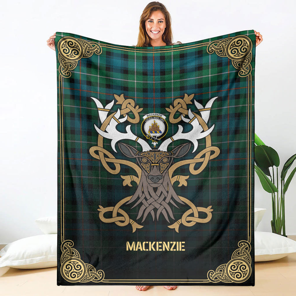 Clan MacKenzie Ancient Tartan Crest Premium Blanket Celtic Stag Style QL86 Clan MacKenzie Clan MacKenzie