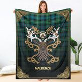 Clan MacKenzie Ancient Tartan Crest Premium Blanket Celtic Stag Style QL86 Clan MacKenzie Clan MacKenzie