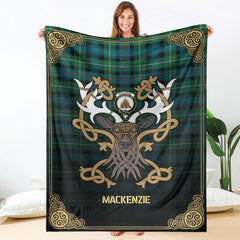 Clan MacKenzie Ancient Tartan Crest Premium Blanket Celtic Stag Style QL86 Clan MacKenzie Clan MacKenzie