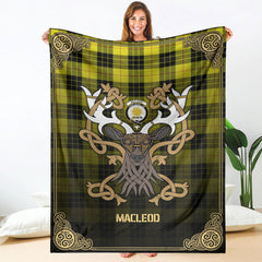 Clan MacLeod of Lewis Modern Tartan Crest Premium Blanket Celtic Stag Style TE40 Clan Hall Tartan Today