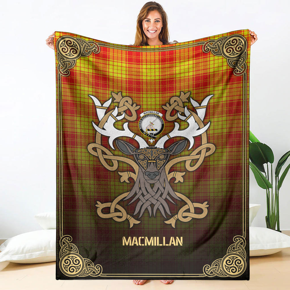 Clan MacMillan Tartan Crest Premium Blanket Celtic Stag Style YL90 Clan MacMillan Tartan Today