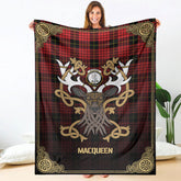 Clan MacQueen Modern Tartan Crest Premium Blanket Celtic Stag Style SX17 Clan MacQueen Tartan Today