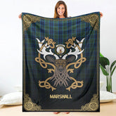 Clan Marshall Tartan Crest Premium Blanket Celtic Stag Style WX62 Clan Mar Tartan Today
