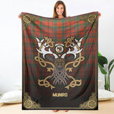 Clan Munro Ancient Tartan Crest Premium Blanket Celtic Stag Style YC89 Clan Munro Tartan Today