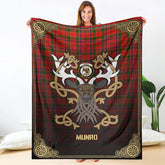Clan Munro Modern Tartan Crest Premium Blanket Celtic Stag Style PW17 Clan Munro Tartan Today