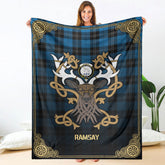 Clan Ramsay Blue Ancient Tartan Crest Premium Blanket Celtic Stag Style GX53 Clan Ramsay Tartan Today