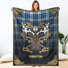 Clan Roberton Tartan Crest Premium Blanket Celtic Stag Style OJ99 Clan Roberton Tartan Today