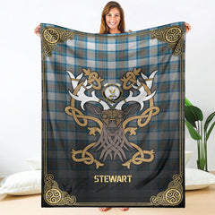 Clan Stewart Muted Blue Tartan Crest Premium Blanket Celtic Stag Style SV83 Clan Stewart Tartan Today