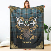 Clan Thomson Blue Tartan Crest Premium Blanket Celtic Stag Style ZB13 Clan Thomson Tartan Today