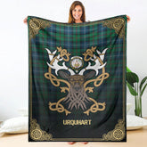 Clan Clan Urquhart Ancient Tartan Crest Premium Blanket Celtic Stag Style ZX20 Clan Urquhart Tartan Today