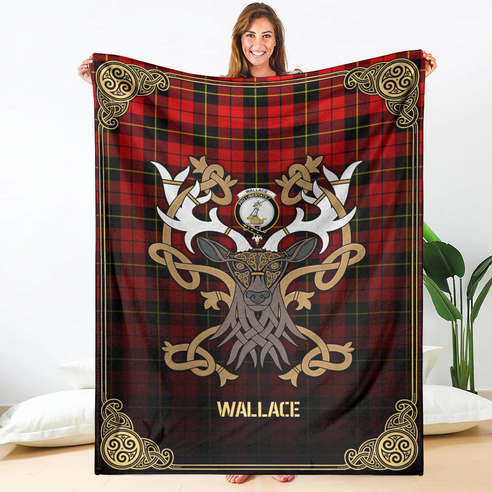 Clan Wallace Hunting Red Tartan Crest Premium Blanket Celtic Stag Style DX97 Clan Wallace Tartan Today
