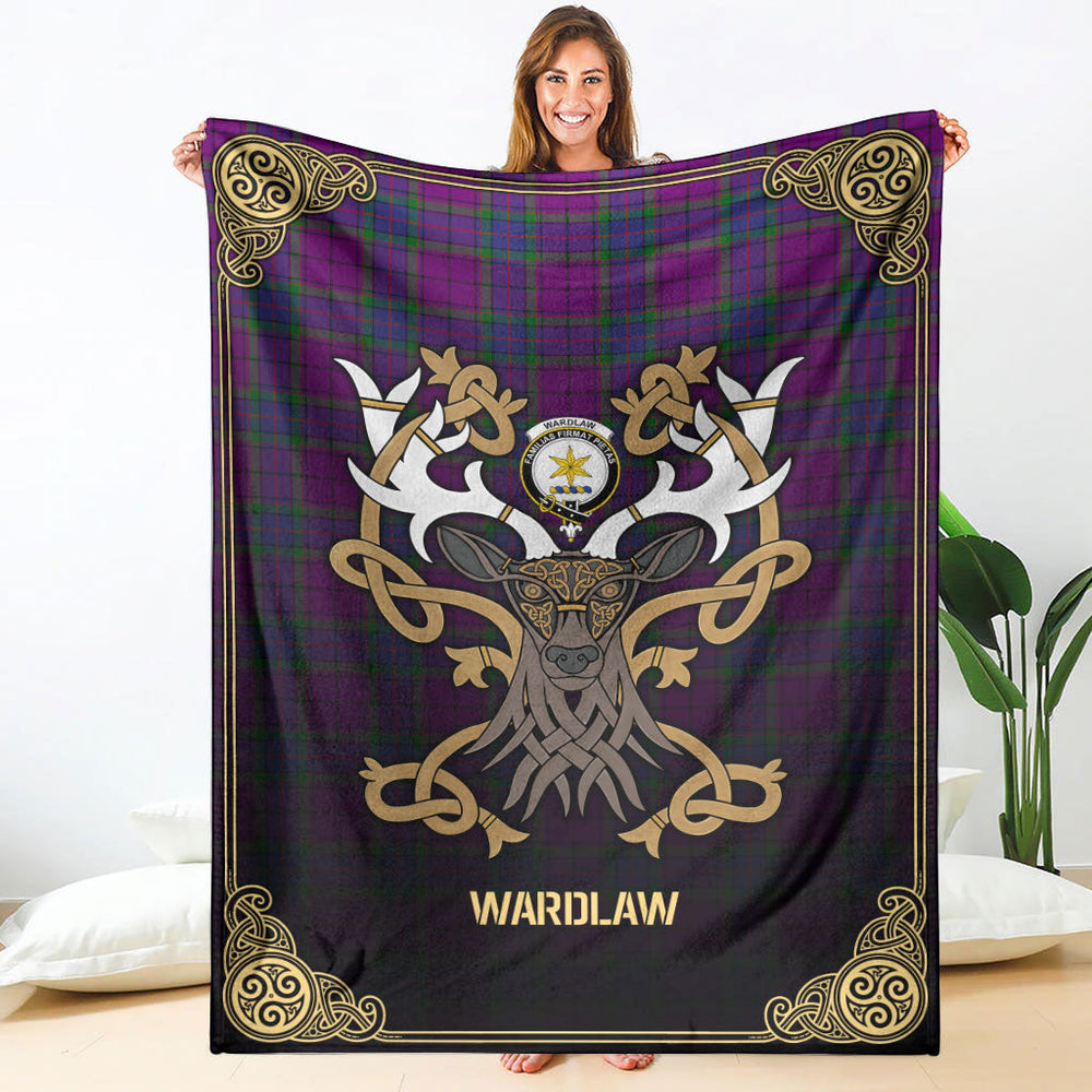 Clan Wardlaw Modern Tartan Crest Premium Blanket Celtic Stag Style KC64 Clan Wardlaw Tartan Today