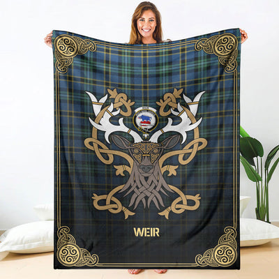 Clan Weir Ancient Tartan Crest Premium Blanket Celtic Stag Style EG78