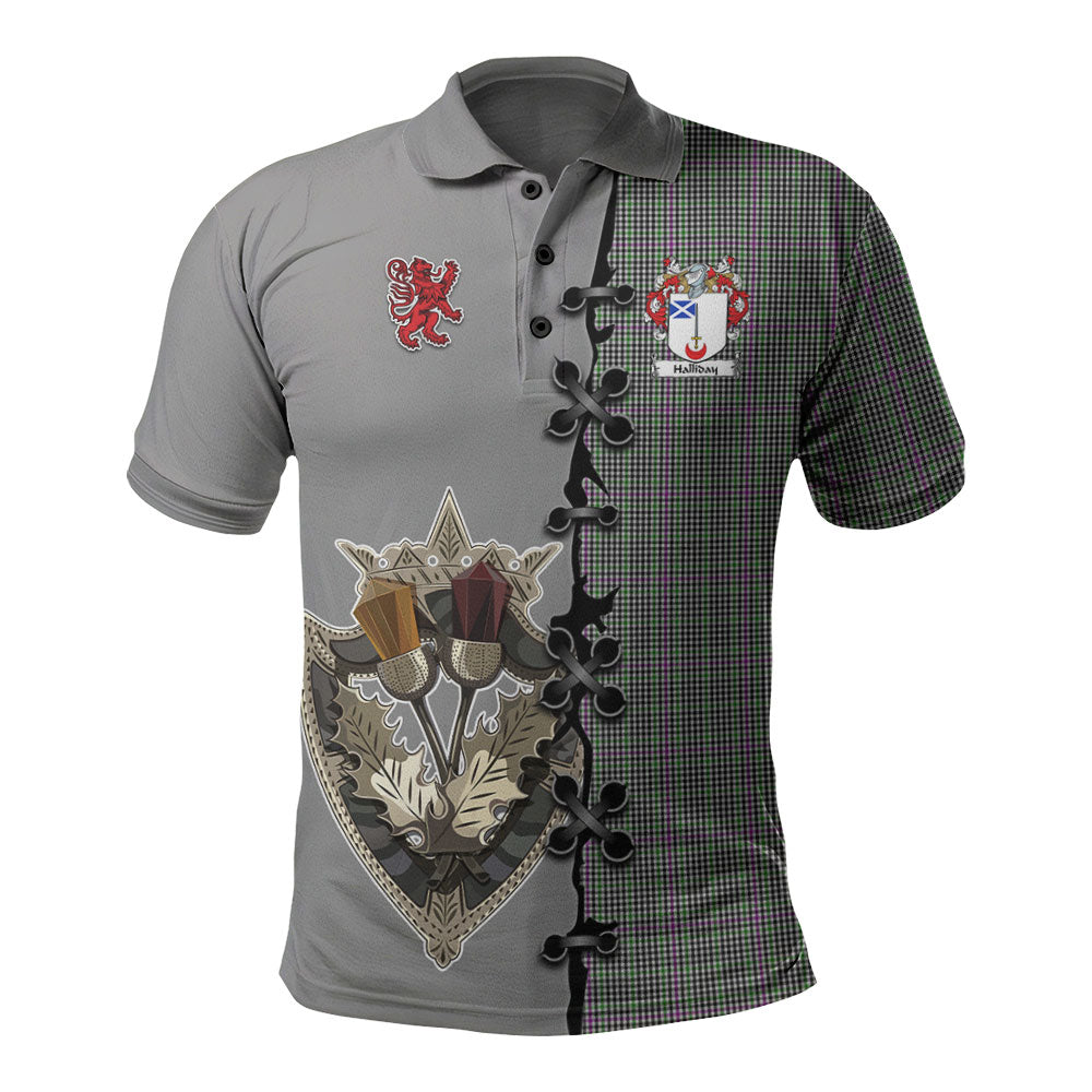 Clan Halliday Tartan Polo Shirt - Lion Rampant And Celtic Thistle Style TF51 Halliday Tartan Tartan Polo