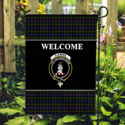 Clan Fleming Tartan Crest Black Garden Flag