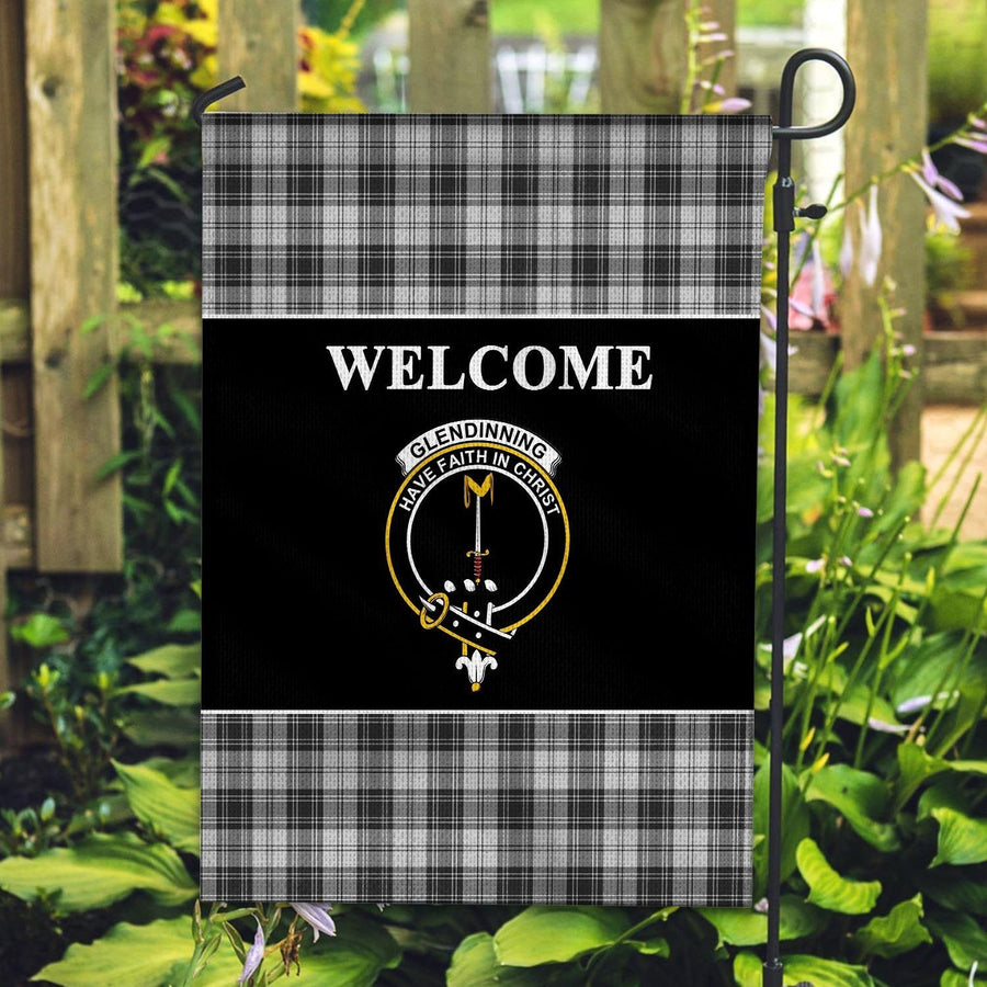 Clan Glendinning Tartan Crest Black Garden Flag