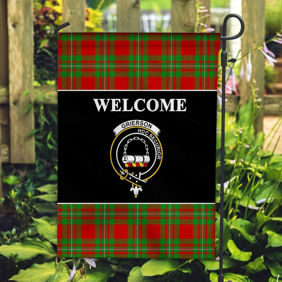 Clan Grierson Tartan Crest Black Garden Flag