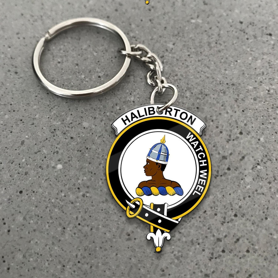 Clan Haliburton Tartan Crest Keychain