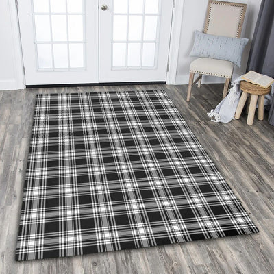 Clan Menzies Black & White Modern Tartan Rug – Scottish Highland Carpet for Living Room, Celtic Home Decor & Scotland Gift