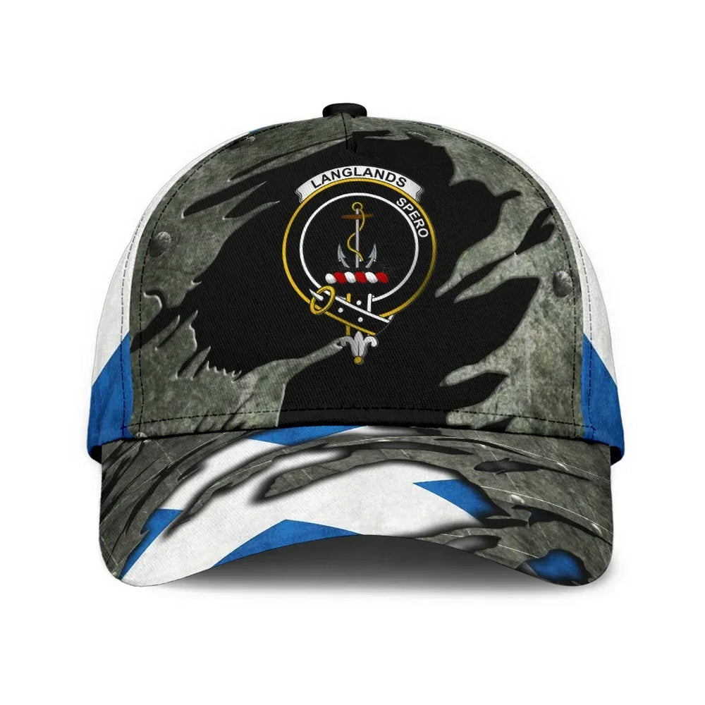 Clan Langlands Tartan Crest Classic Cap MI62 Langlands Tartan Tartan Cap