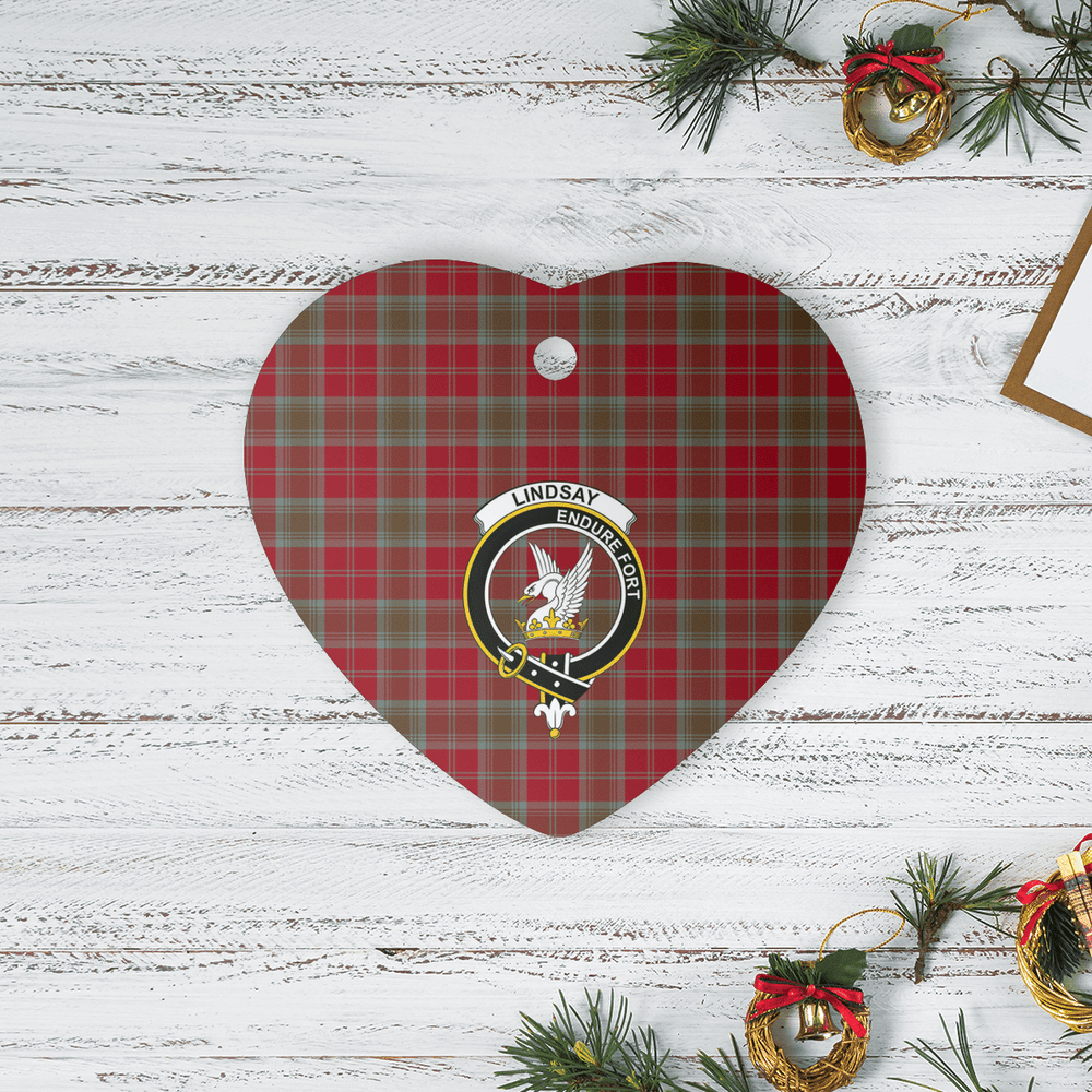 Clan Lindsay Weathered Tartan Crest Heart Ceramic Ornament XH62 Lindsay Weathered Tartan Tartan Christmas