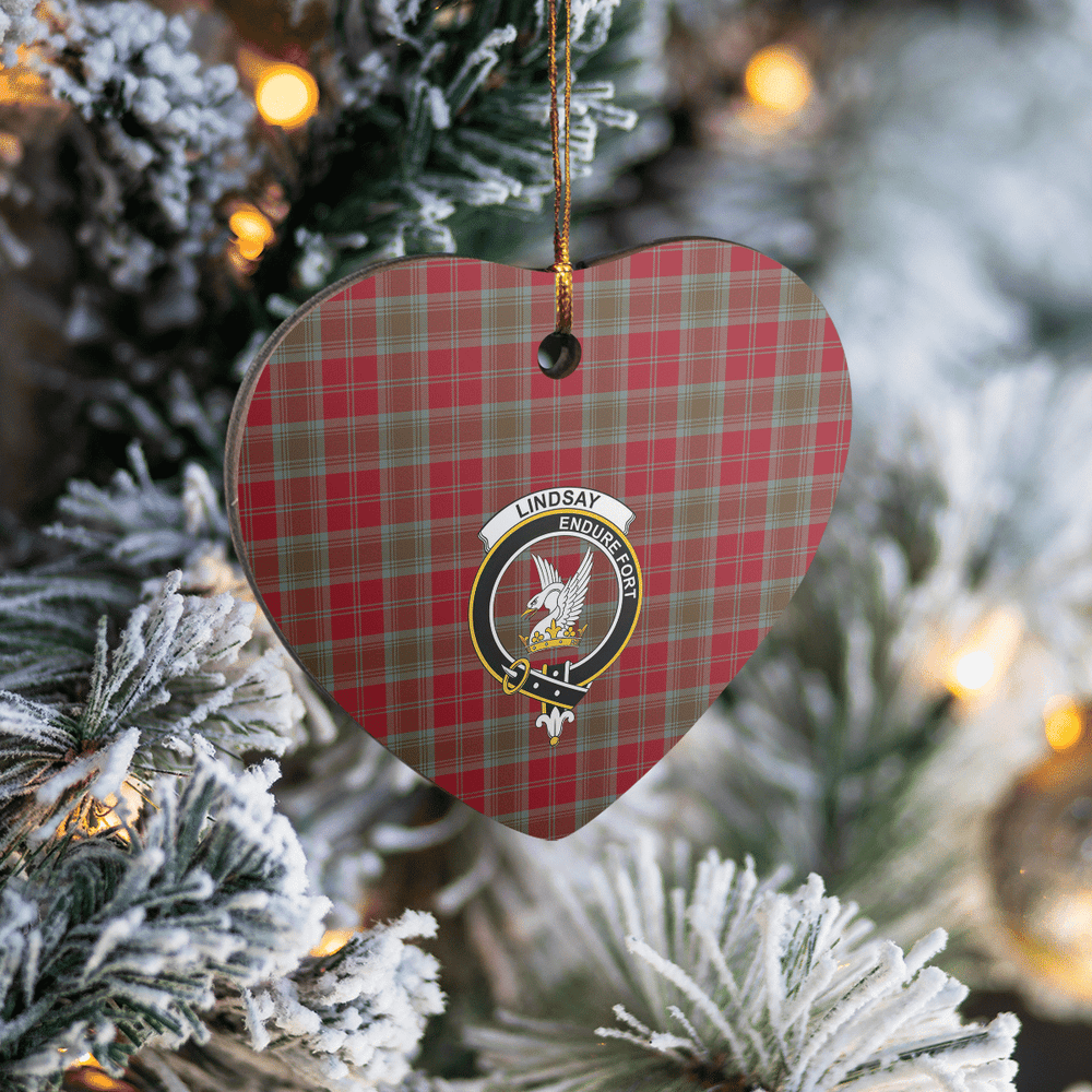 Clan Lindsay Weathered Tartan Crest Heart Ceramic Ornament XH62 Lindsay Weathered Tartan Tartan Christmas