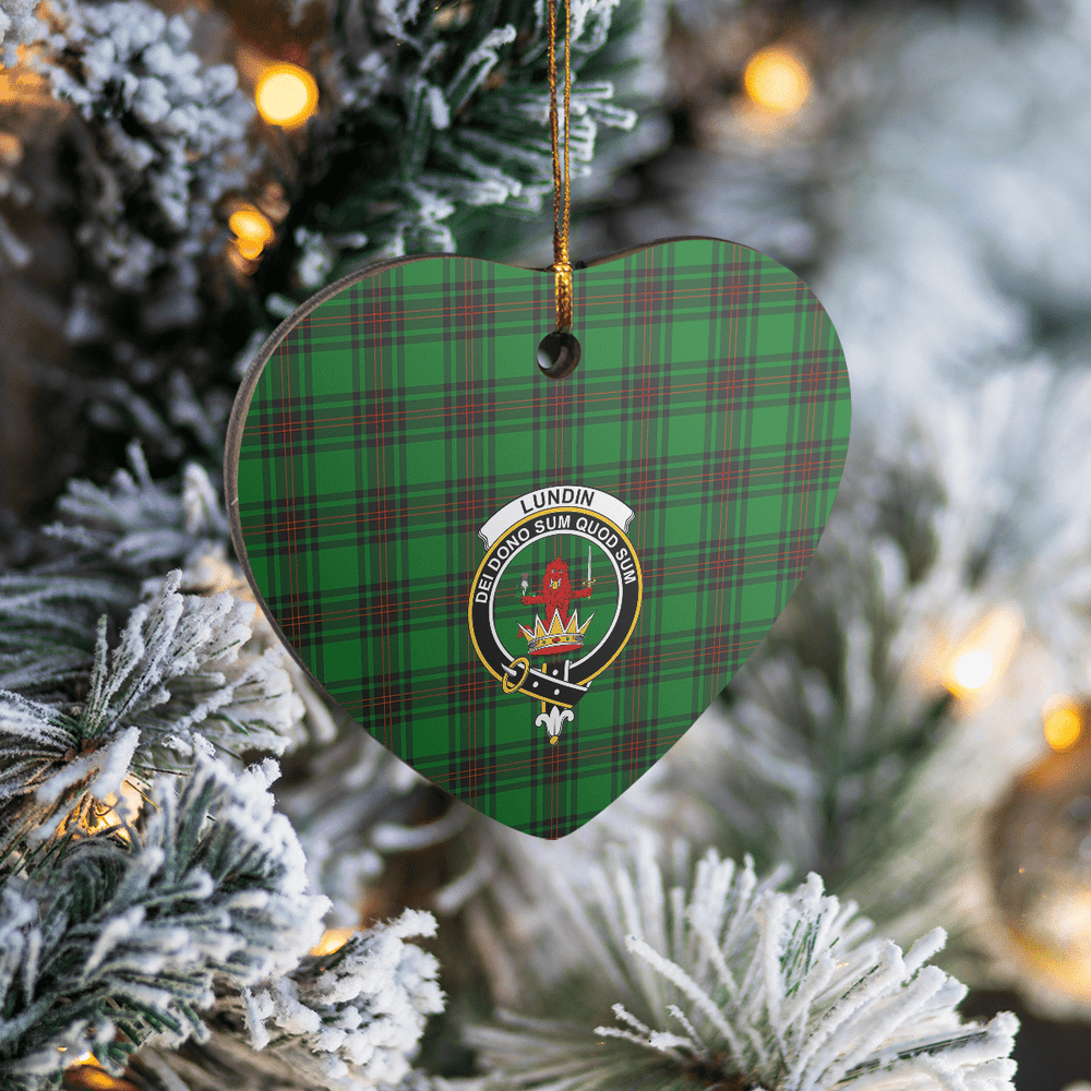 Clan Lundin Tartan Crest Heart Ceramic Ornament DL69 Lundin Tartan Tartan Christmas