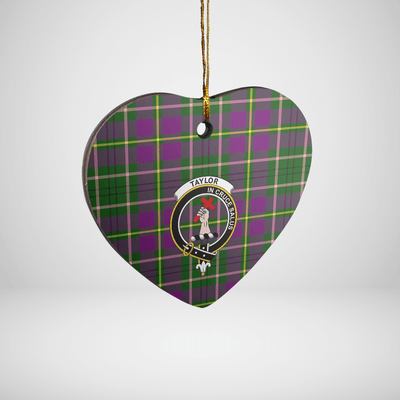 Clan Taylor Tartan Crest Heart Ceramic Ornament