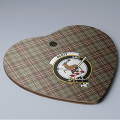 Clan Scott Green Weathered Tartan Crest Heart Ceramic Ornament XQ53 Scott Green Weathered Tartan Tartan Christmas