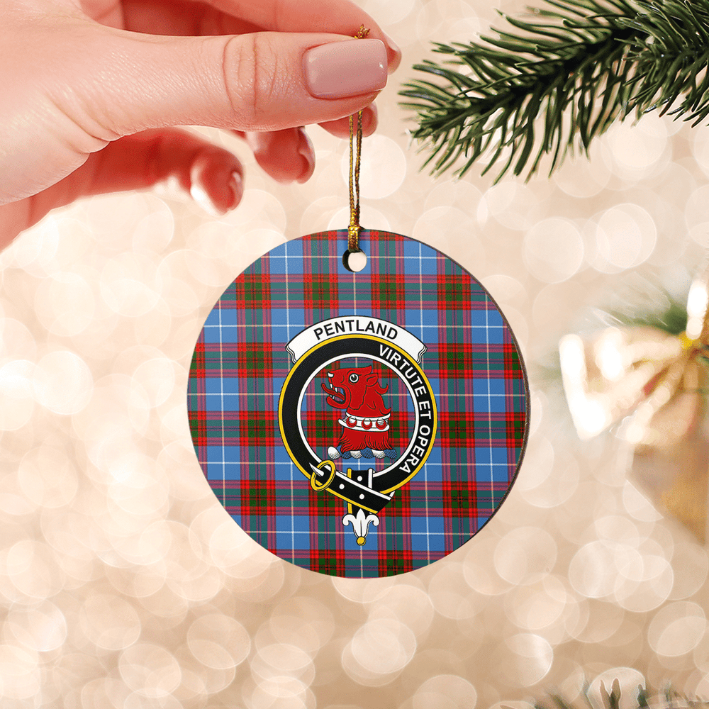 Clan Pentland (Edinburgh) Tartan Crest Round Ceramic Ornament GW35 Pentland (Edinburgh) Tartan Tartan Christmas