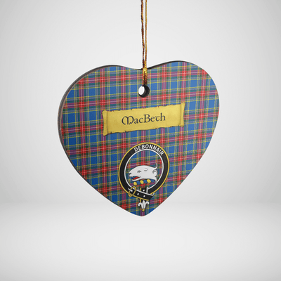 Clan MacBeth Modern Tartan Crest Heart Ceramic Ornament