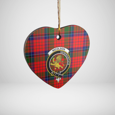 Clan Nicolson Modern Tartan Crest Heart Ceramic Ornament