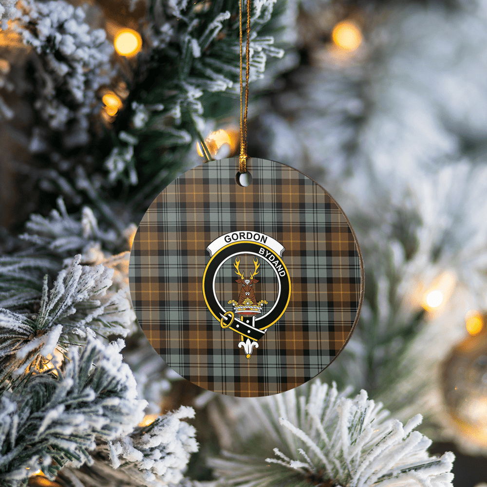 Clan Gordon Weathered Tartan Crest Round Ceramic Ornament CZ69 Gordon Weathered Tartan Tartan Christmas