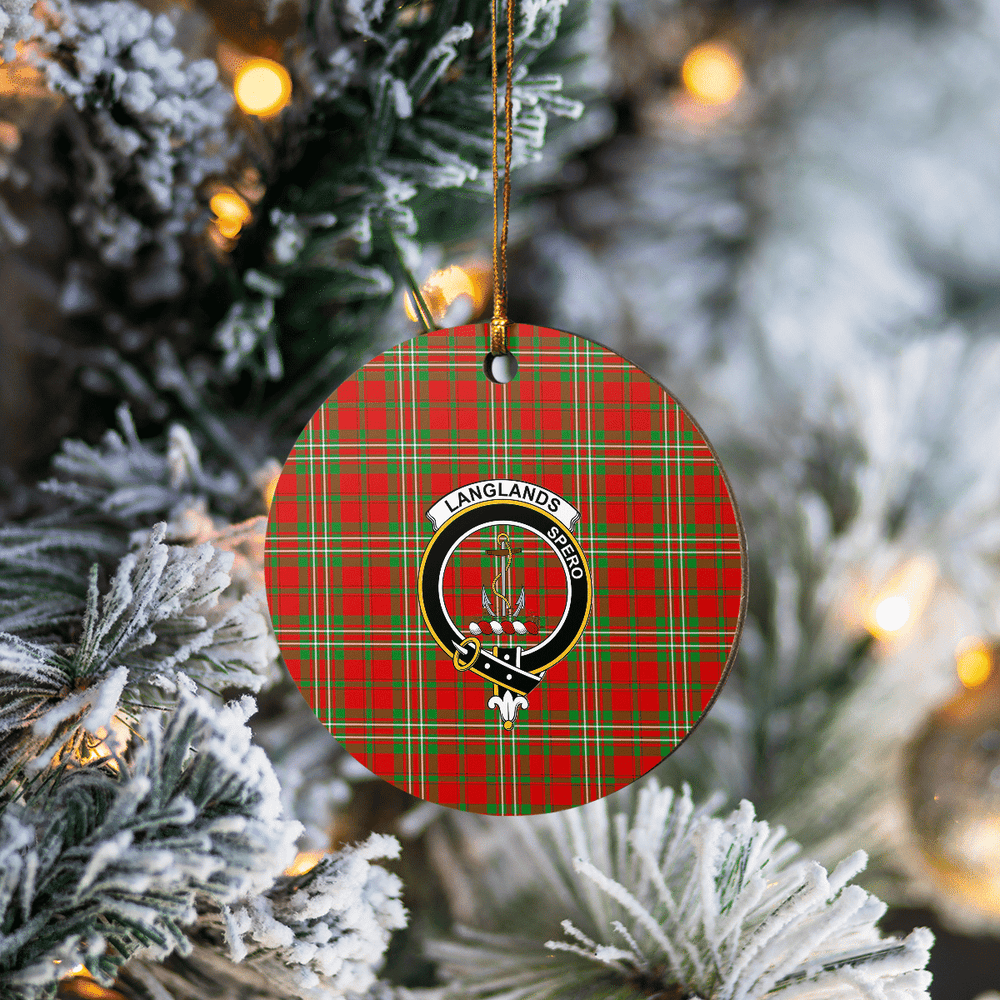 Clan Langlands Tartan Crest Round Ceramic Ornament BL42 Langlands Tartan Tartan Christmas