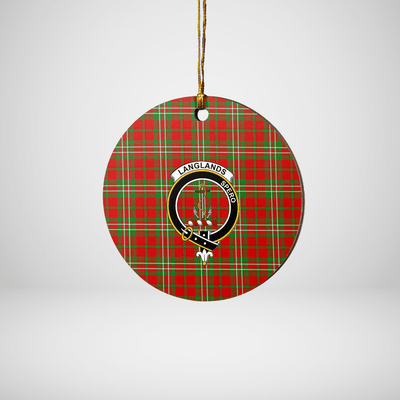 Clan Langlands Tartan Crest Round Ceramic Ornament
