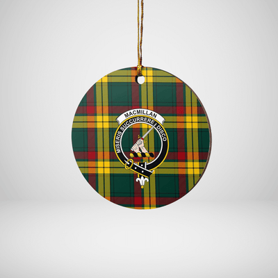 Clan MacMillan Old Modern Tartan Crest Round Ceramic Ornament