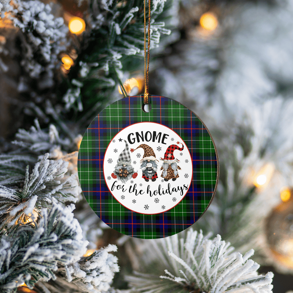 Clan Leslie Hunting Tartan Tartan Crest Gnome Round Ceramic Ornament WY38 Leslie Hunting Tartan Tartan Christmas