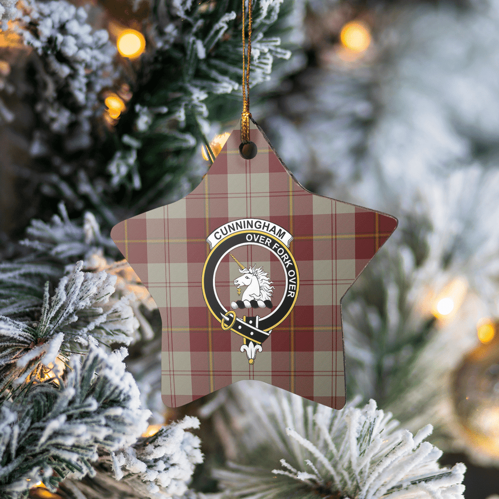 Clan Cunningham Burgundy Dancers Tartan Crest Star Ceramic Ornament JN68 Cunningham Burgundy Dancers Tartan Tartan Christmas