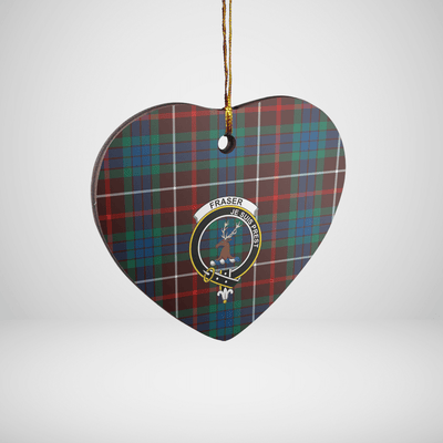 Clan Fraser Hunting Ancient Tartan Crest Heart Ceramic Ornament