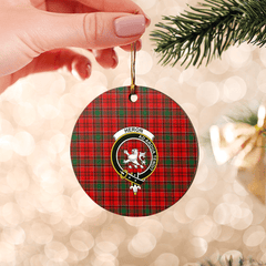 Clan Heron Tartan Crest Round Ceramic Ornament DF10 Heron Tartan Tartan Christmas